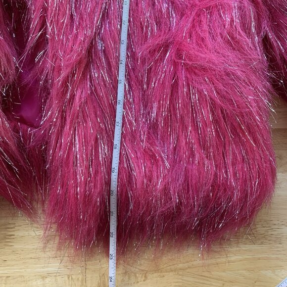 Vtg Y2K Blanc Noir Jacket Hot Pink Faux Fur Silver Coat Medium CLUB RAVE Furry - Picture 11 of 13